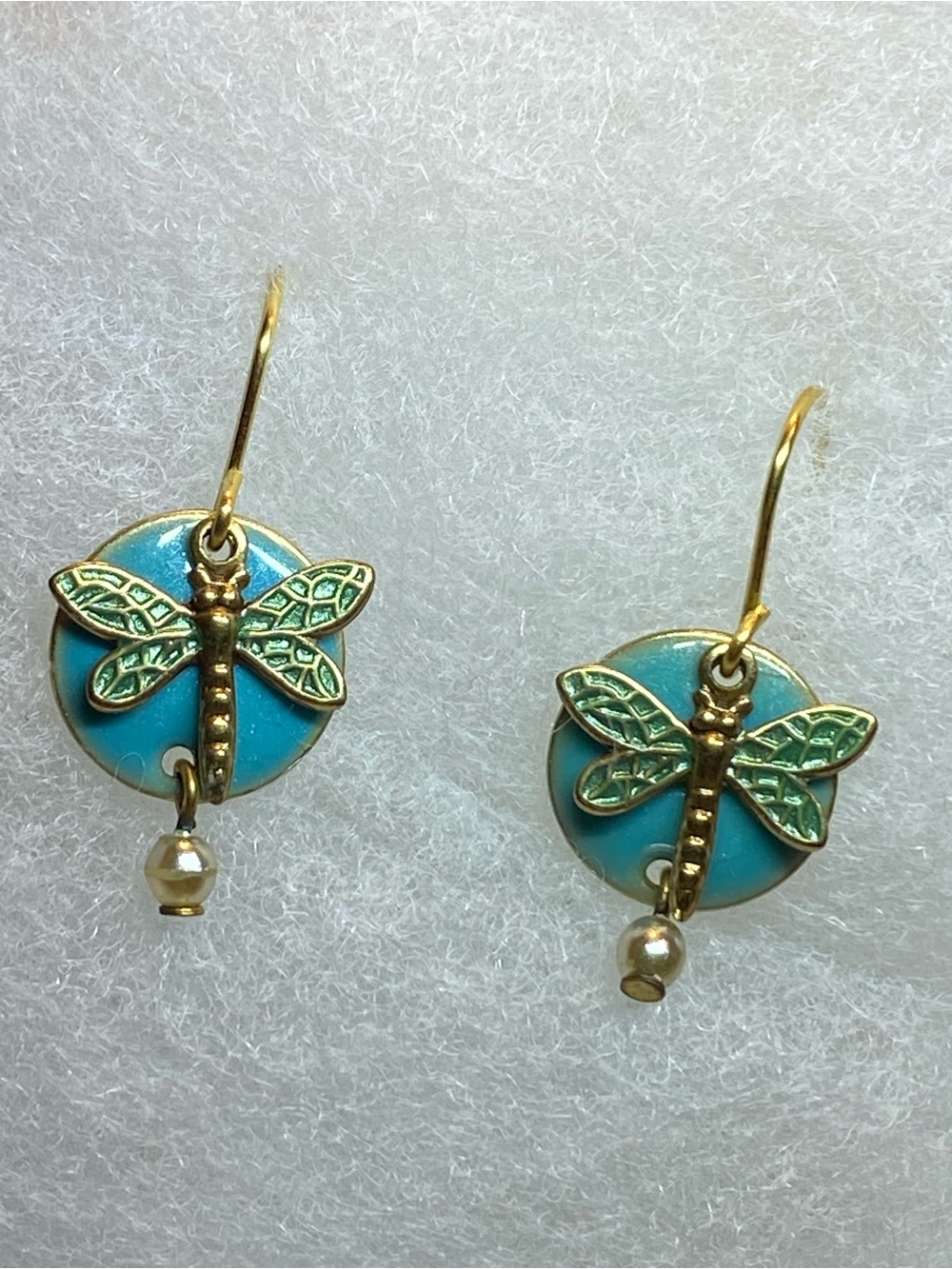 Dragonfly Blue Enamel Golden Dangle Earrings